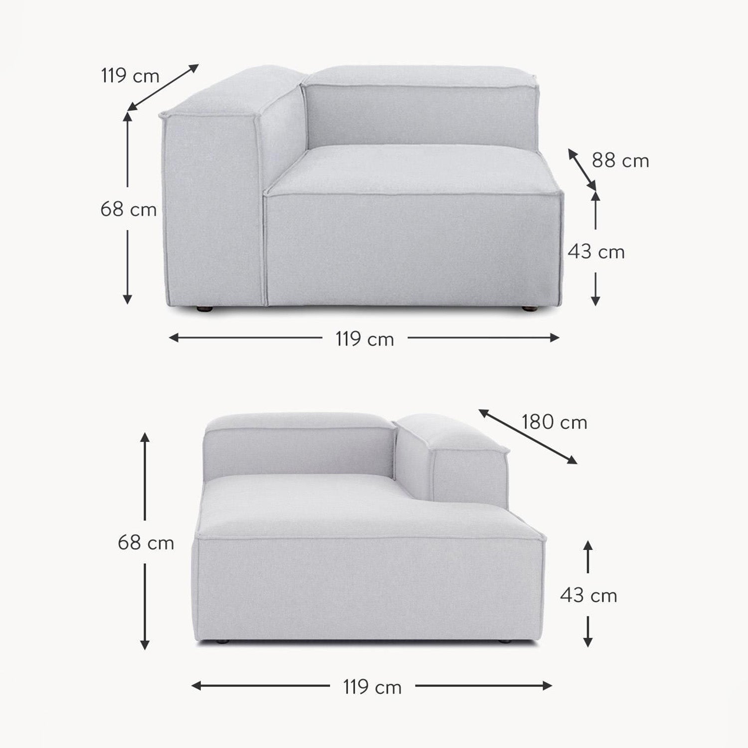ElegantEdge 2 Seater Versatile, Comfortable Grey L Shaped Sofa