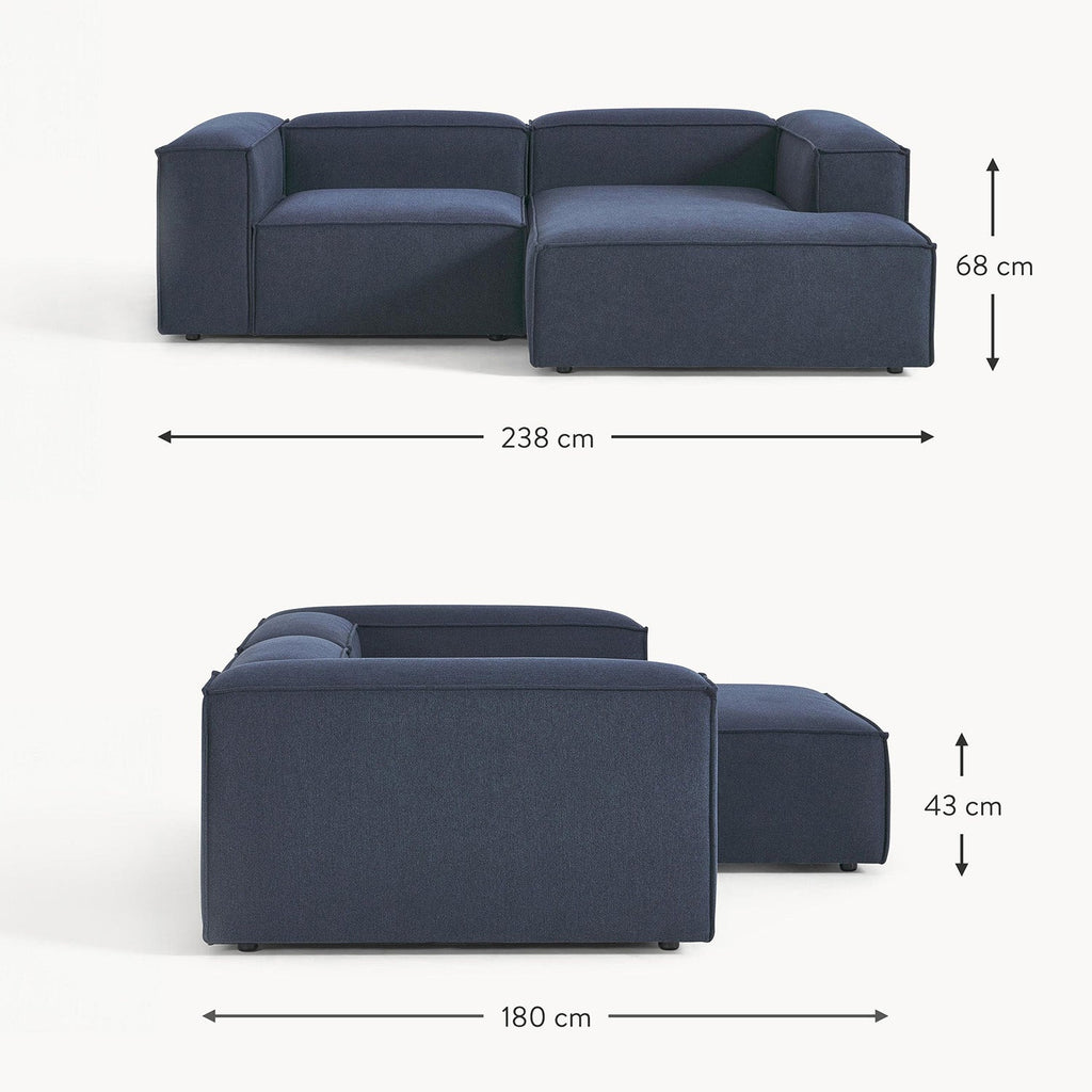 ElegantEdge 2 Seater Versatile, Comfortable Navy Blue L Shaped Sofa