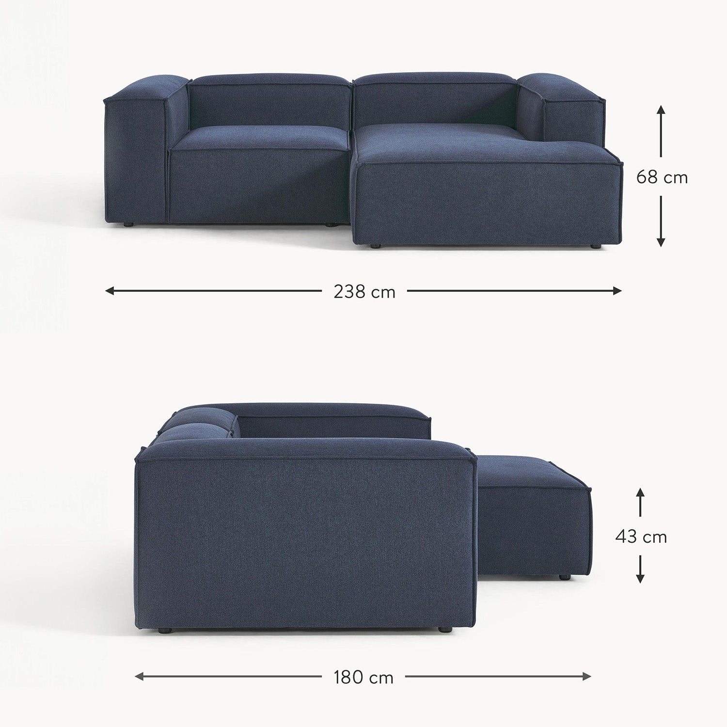 ElegantEdge 2 Seater Versatile, Comfortable Navy Blue L Shaped Sofa