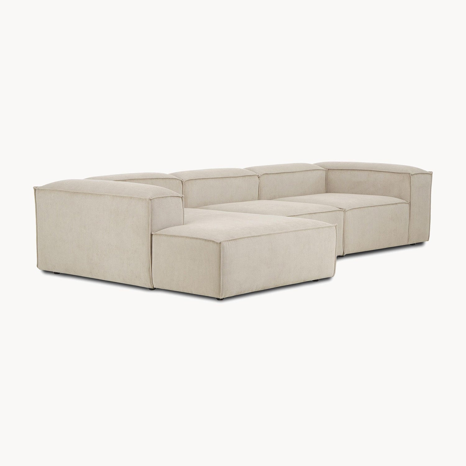 ElegantEdge 2 Seater Corduroy Comfortable Creme L Shaped Sofa