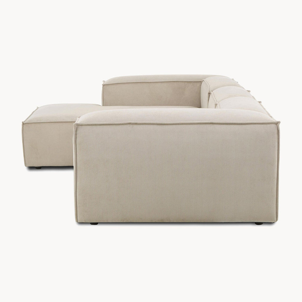 ElegantEdge 2 Seater Corduroy Comfortable Creme L Shaped Sofa