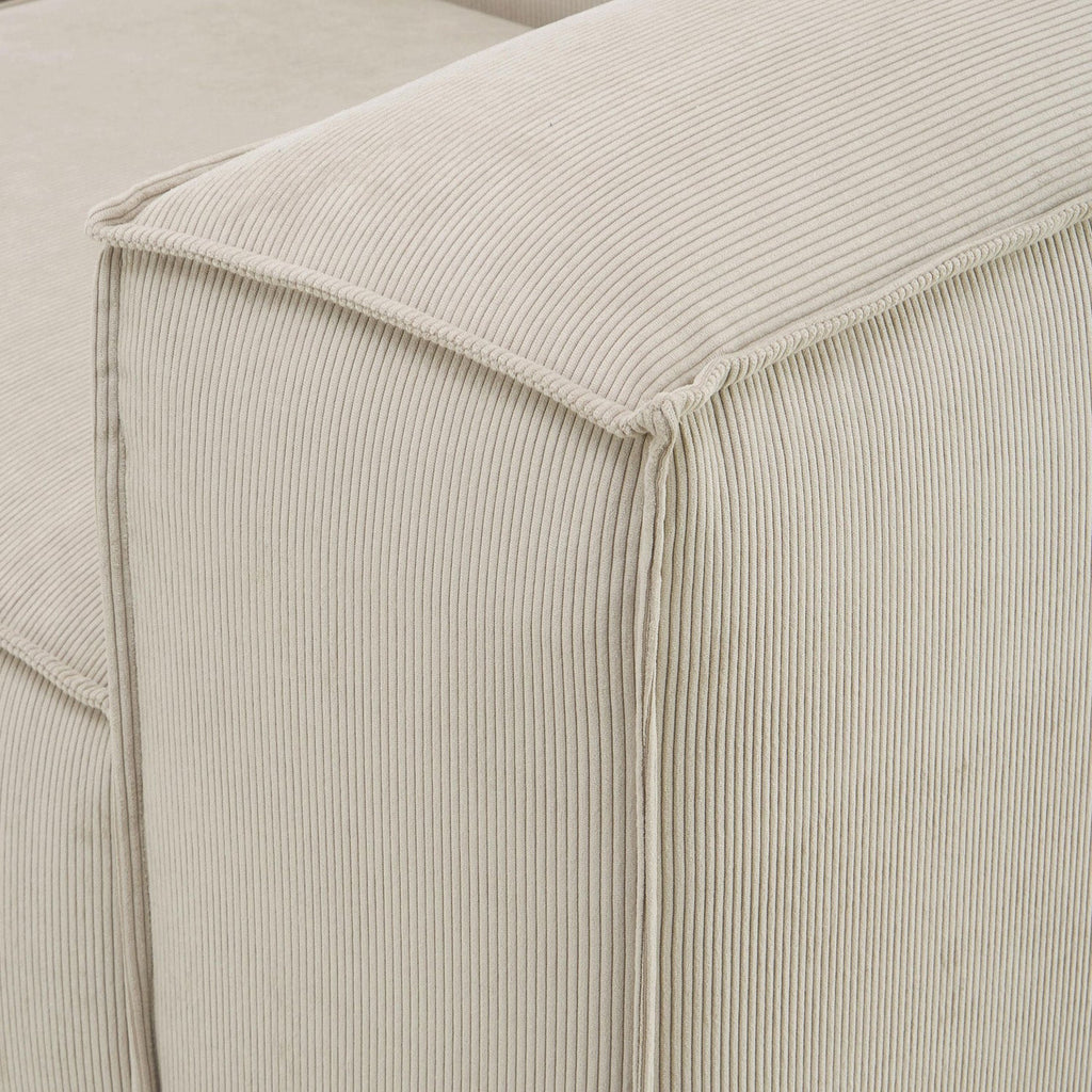 ElegantEdge 2 Seater Corduroy Comfortable Creme L Shaped Sofa