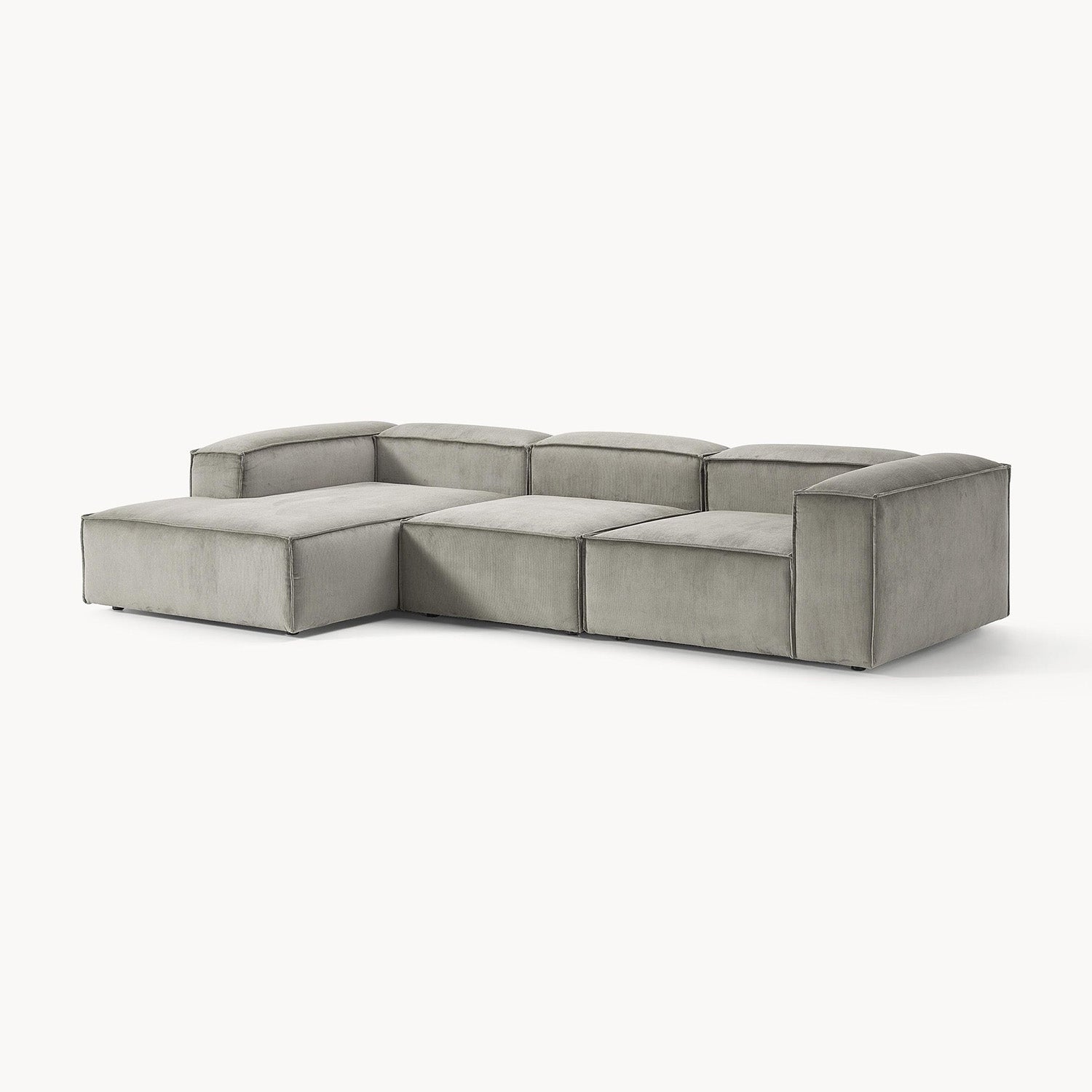 ElegantEdge 3 Seater Corduroy Grey L Shaped Sofa