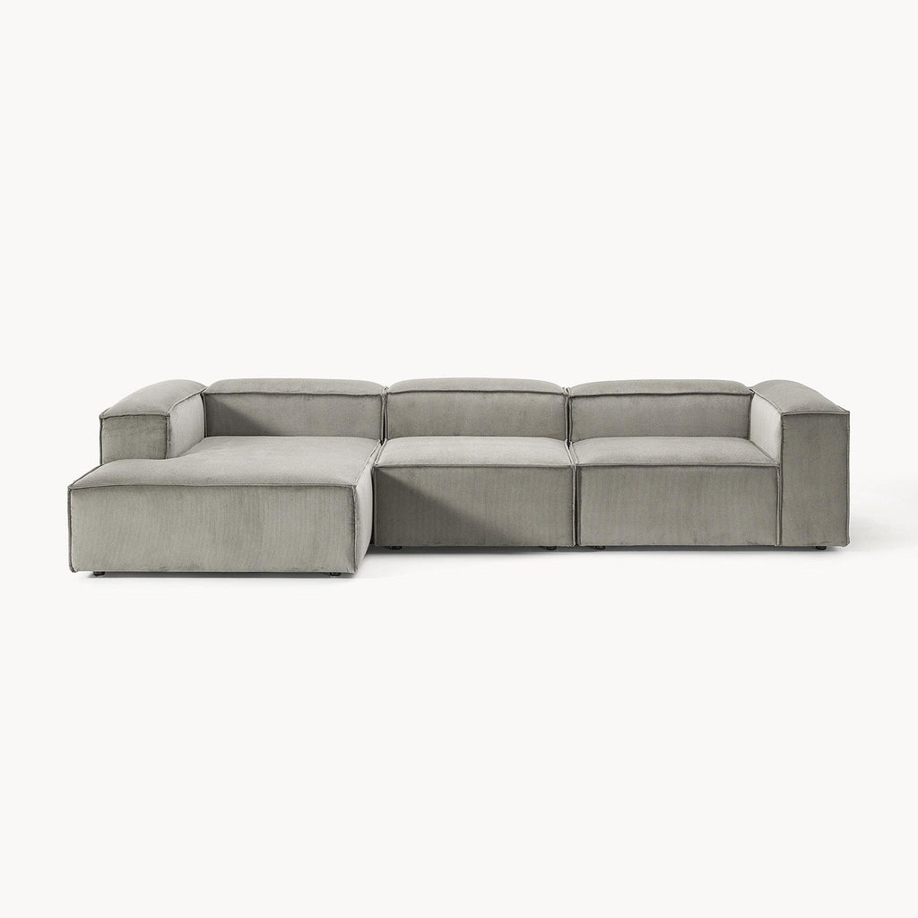 ElegantEdge 3 Seater Corduroy Grey L Shaped Sofa