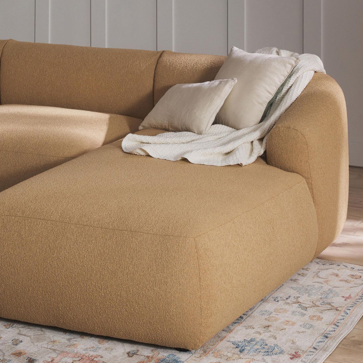 ZenLiving 3 Seater Beige Boucle L Shaped Sofa