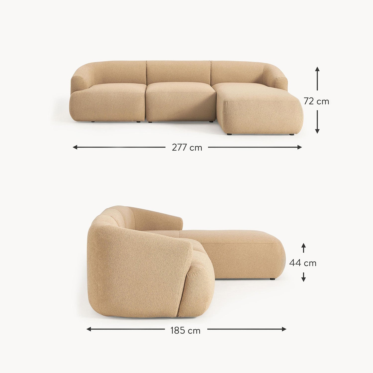 ZenLiving 3 Seater Beige Boucle L Shaped Sofa