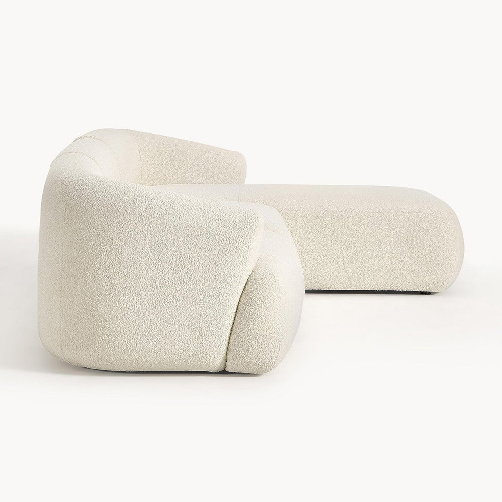 ZenLiving 3 Seater Creme Boucle L Shaped Sofa