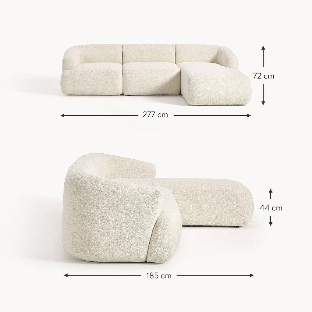 ZenLiving 3 Seater Creme Boucle L Shaped Sofa