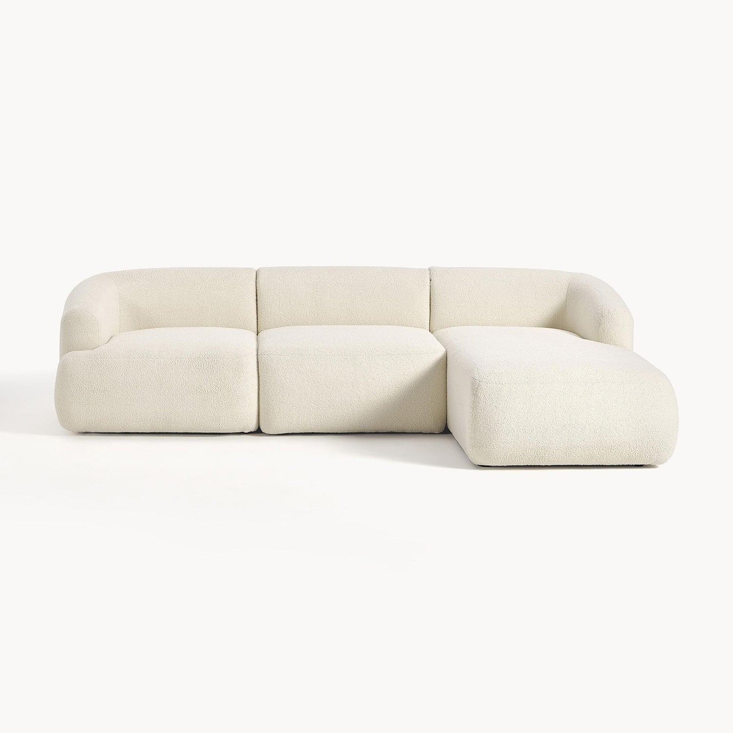 ZenLiving 3 Seater Creme Boucle L Shaped Sofa