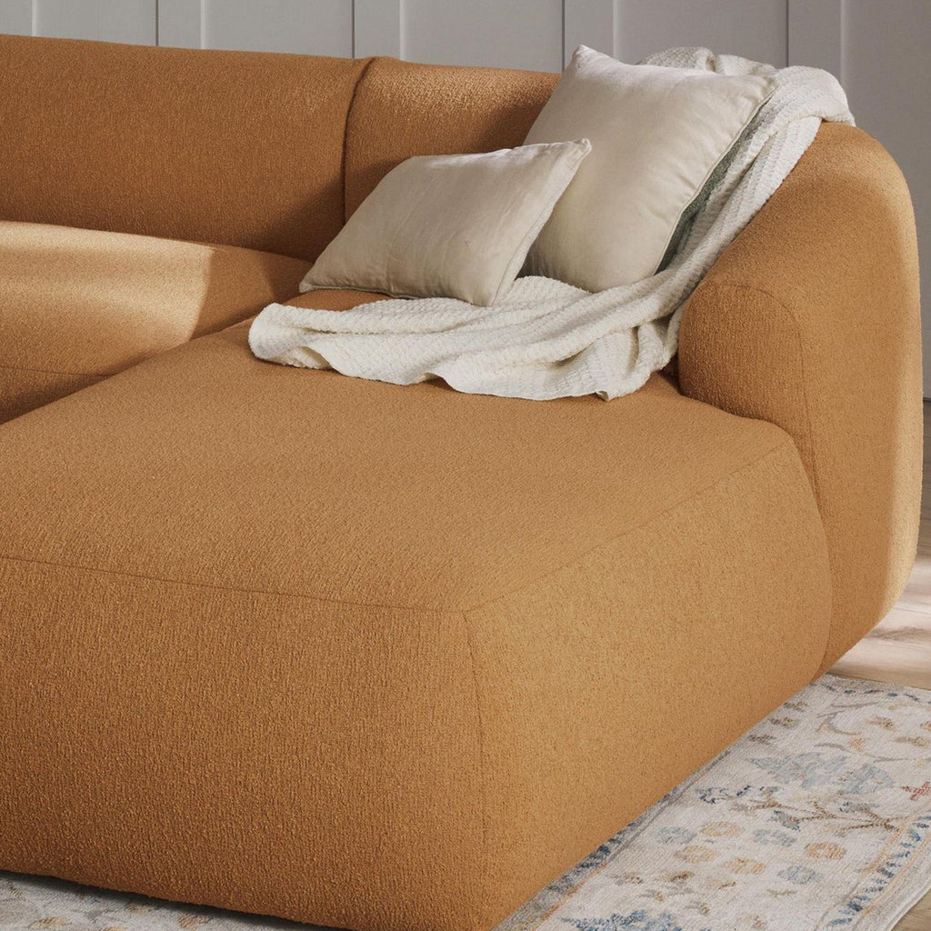 ZenLiving 3 Seater Tan Boucle L Shaped Sofa