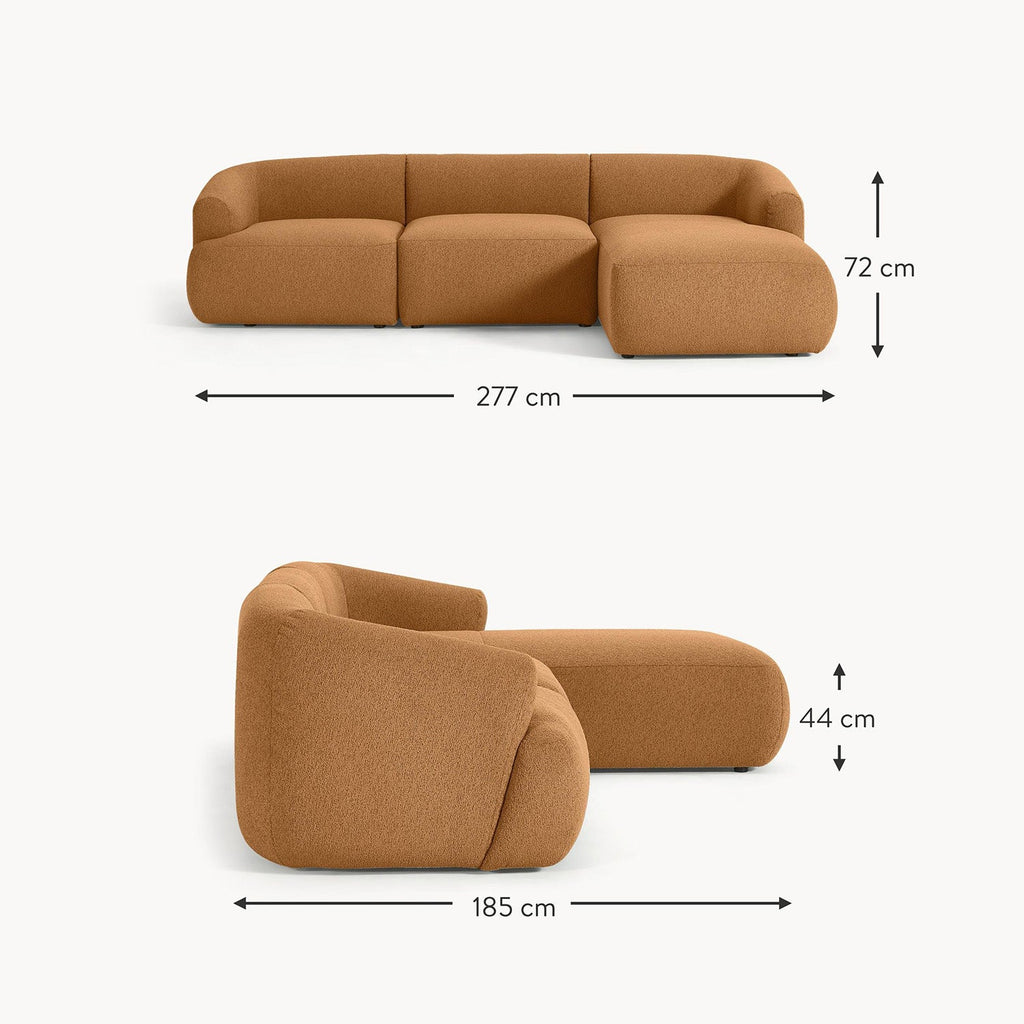 ZenLiving 3 Seater Tan Boucle L Shaped Sofa