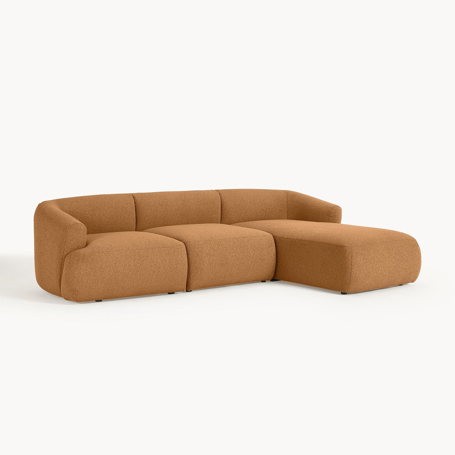 ZenLiving 3 Seater Tan Boucle L Shaped Sofa