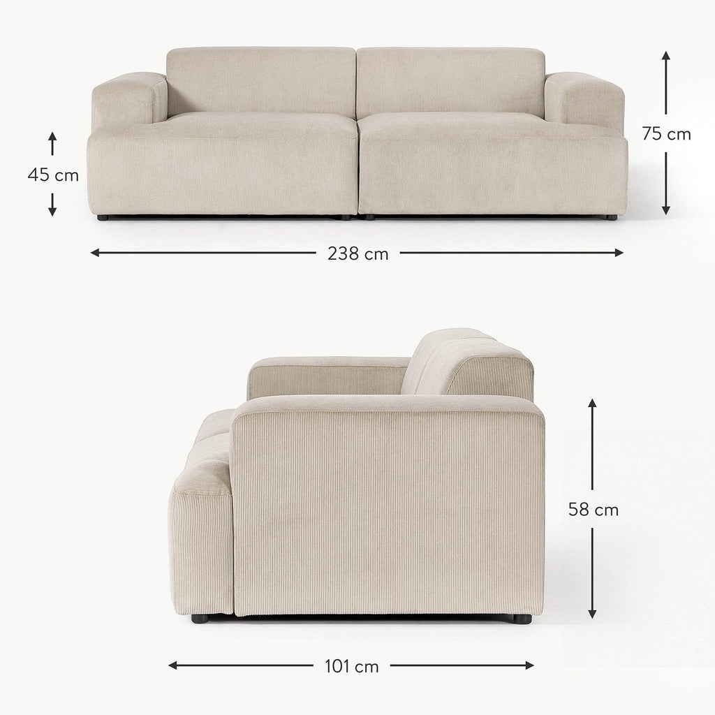 ComfortHaven Corduroy 2 Seater Sofa Beige