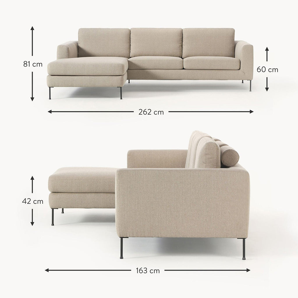 ModernElegance L Shaped 3 Seater Sofa Beige