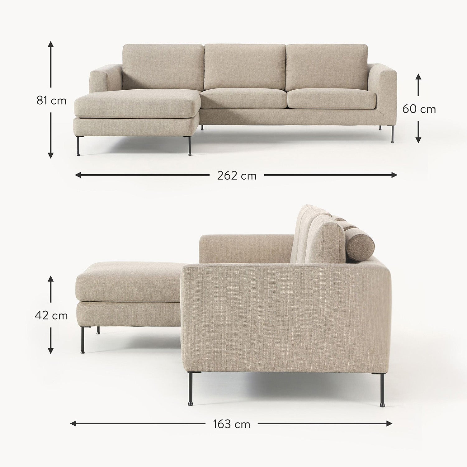 ModernElegance L Shaped 3 Seater Sofa Beige