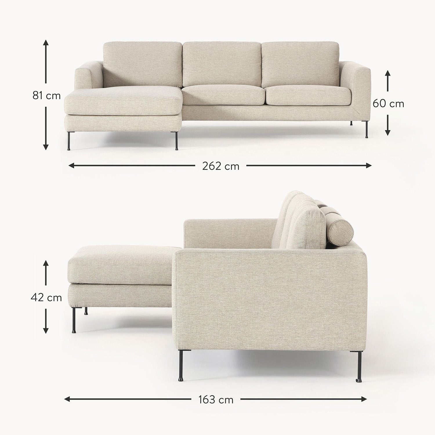 ModernElegance L Shaped 3 Seater Sofa Crème