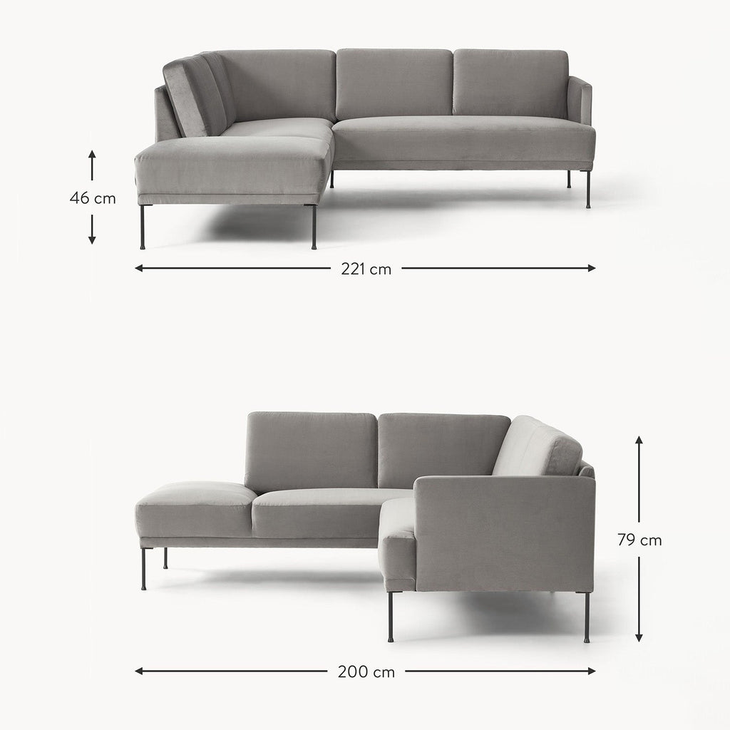 ModernElegance L Shaped 5 Seater Velvet Grey