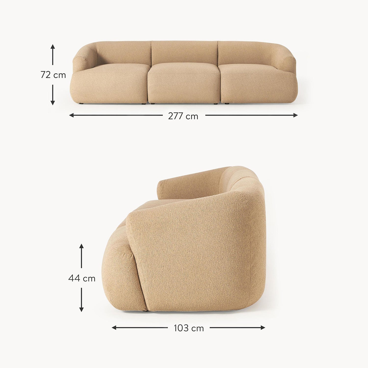 ZenLiving 3 Seater Sofa Boucle Beige