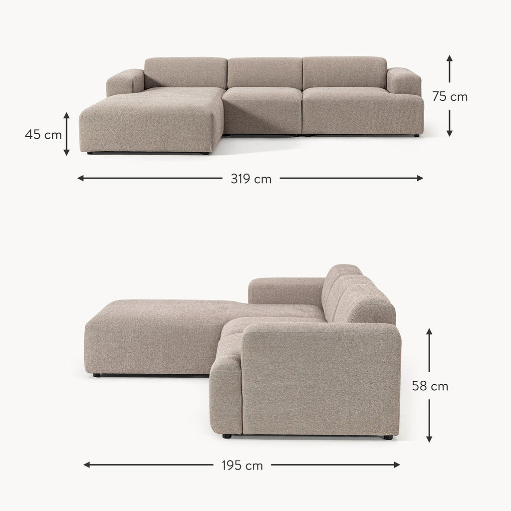 Sophisticated Comfort 3 Seater L Shaped Sofa Beige