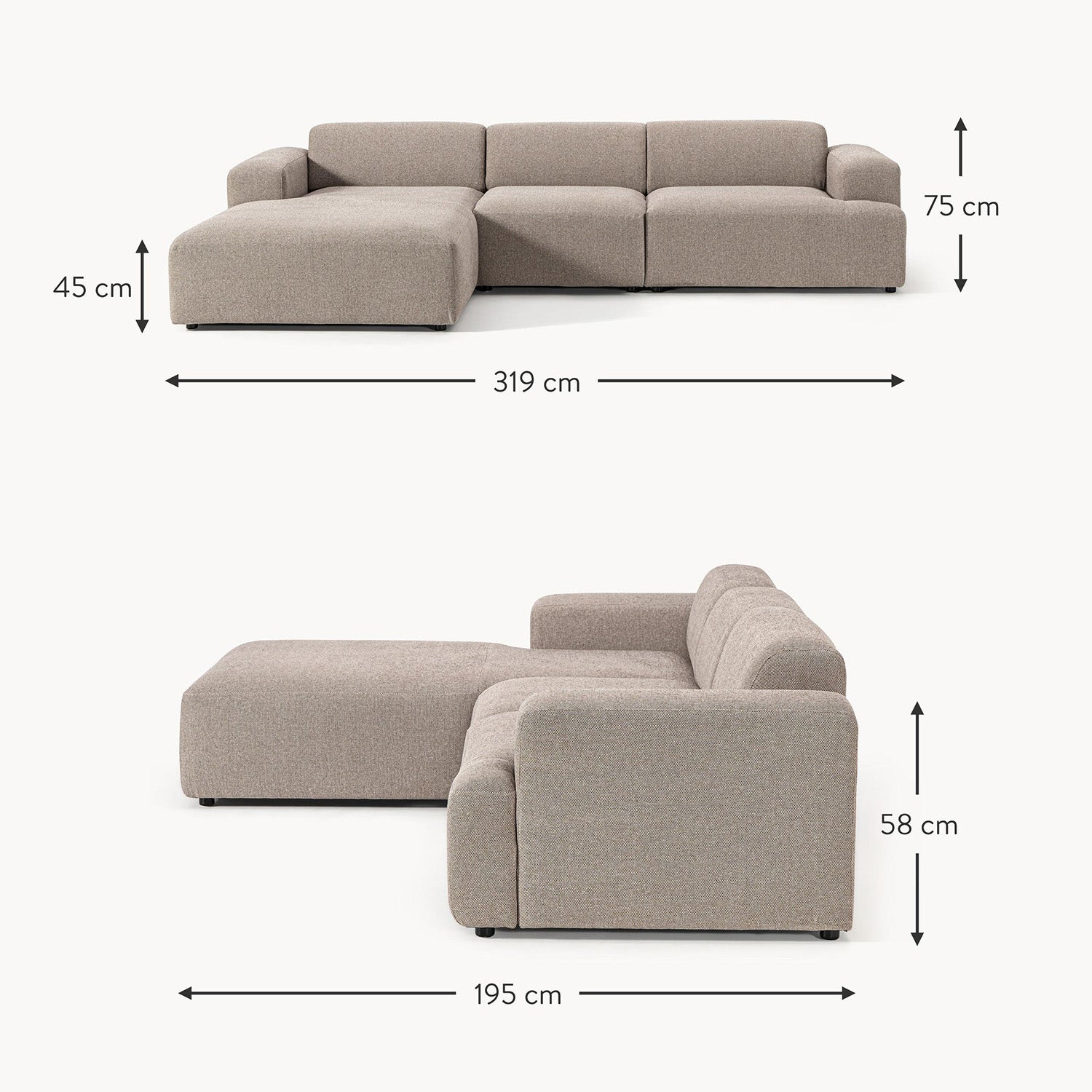 Sophisticated Comfort 3 Seater L Shaped Sofa Beige