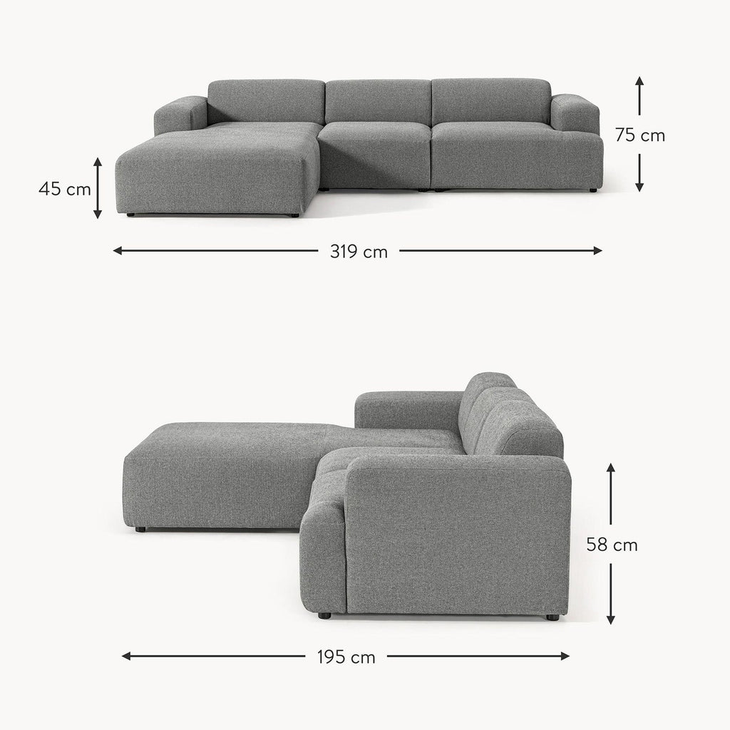 Sophisticated Comfort 3 Seater L Shaped Sofa Dark Grey