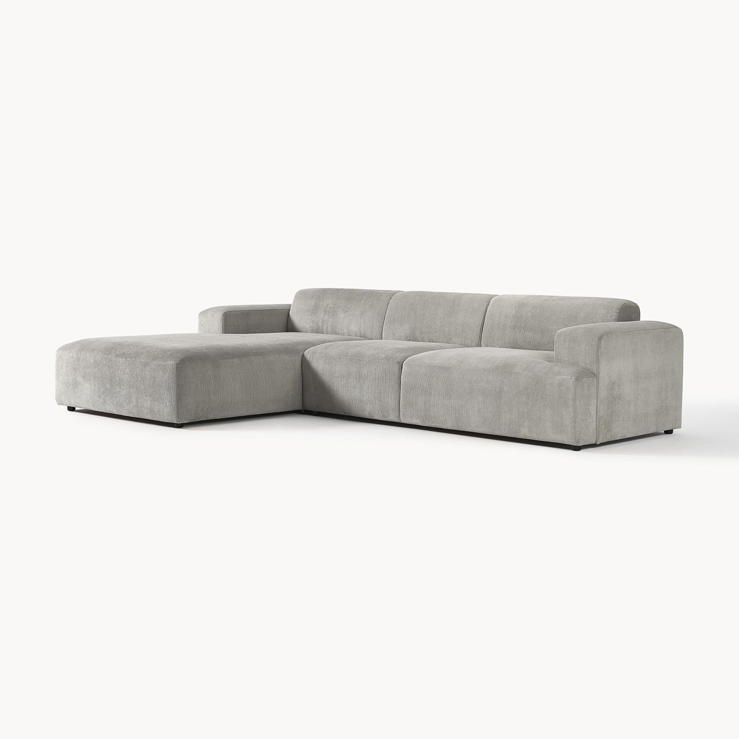 Sophisticated Comfort Corduroy 3 Seater L Shaped Sofa Grey