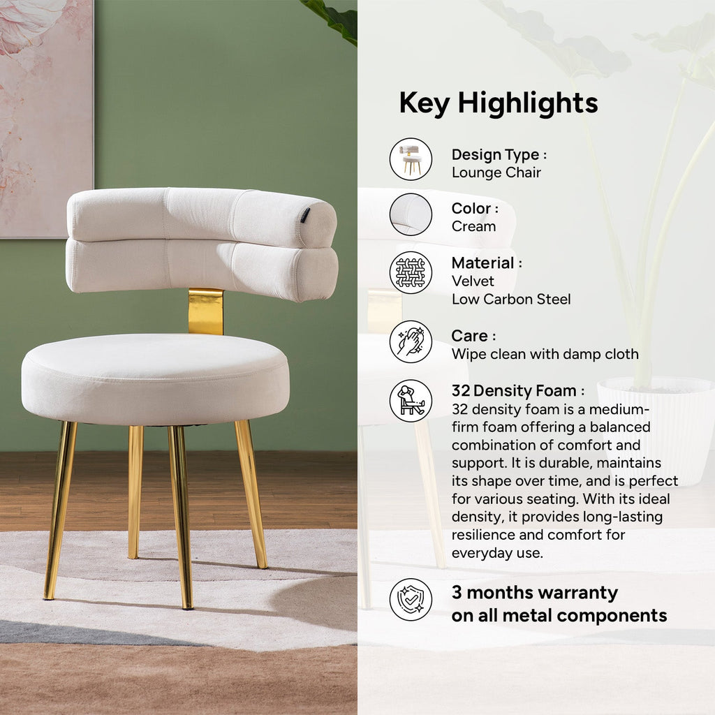 The Beige Dreamboat Velvet Lounge Chair With Gold Legs | Nestroots