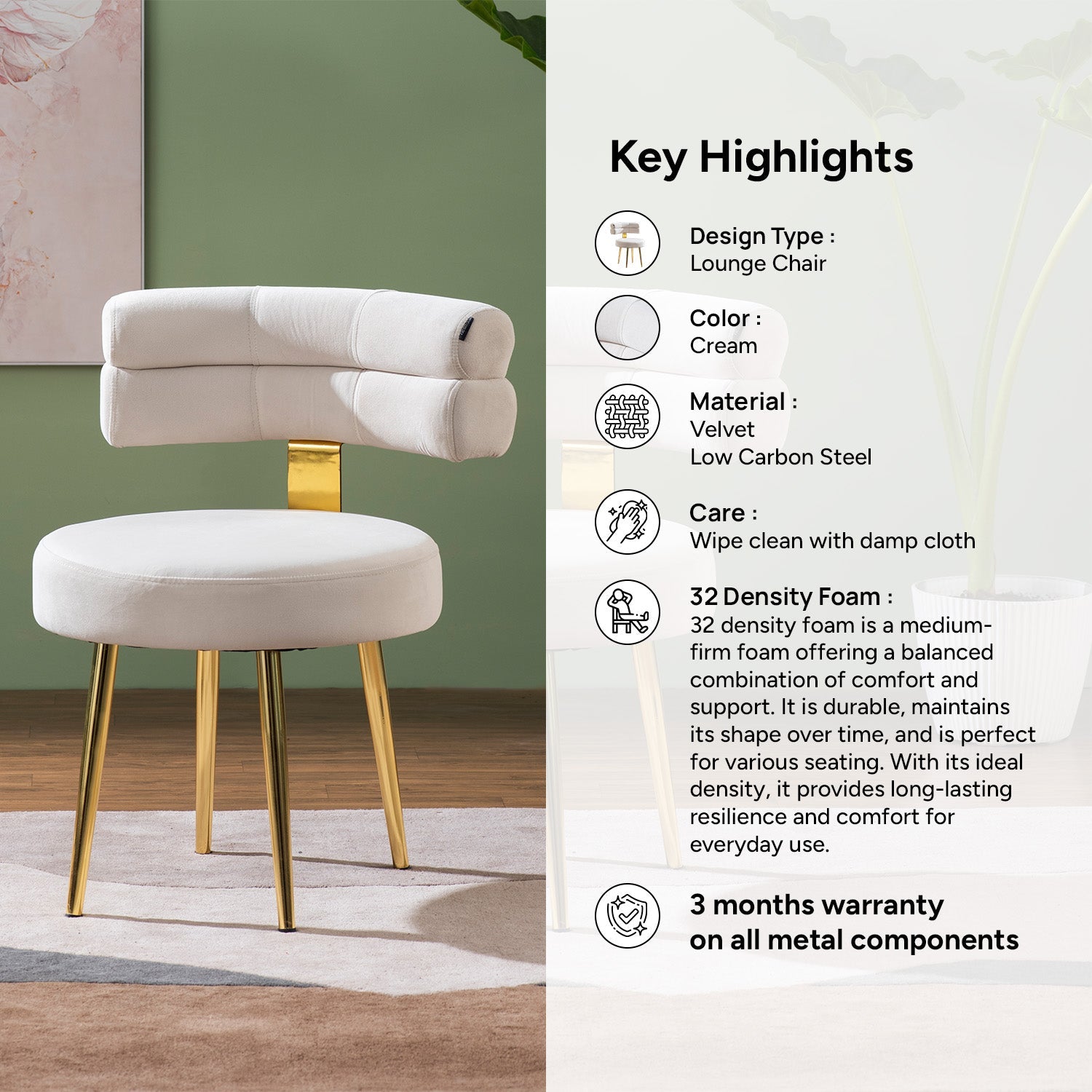 The Beige Dreamboat Velvet Lounge Chair With Gold Legs | Nestroots