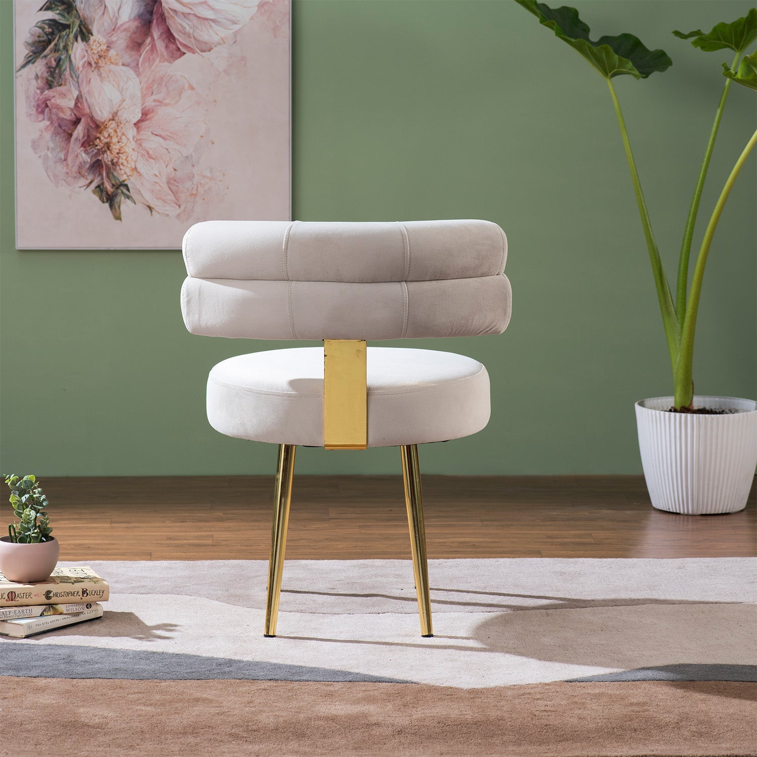 The Beige Dreamboat Velvet Lounge Chair With Gold Legs | Nestroots