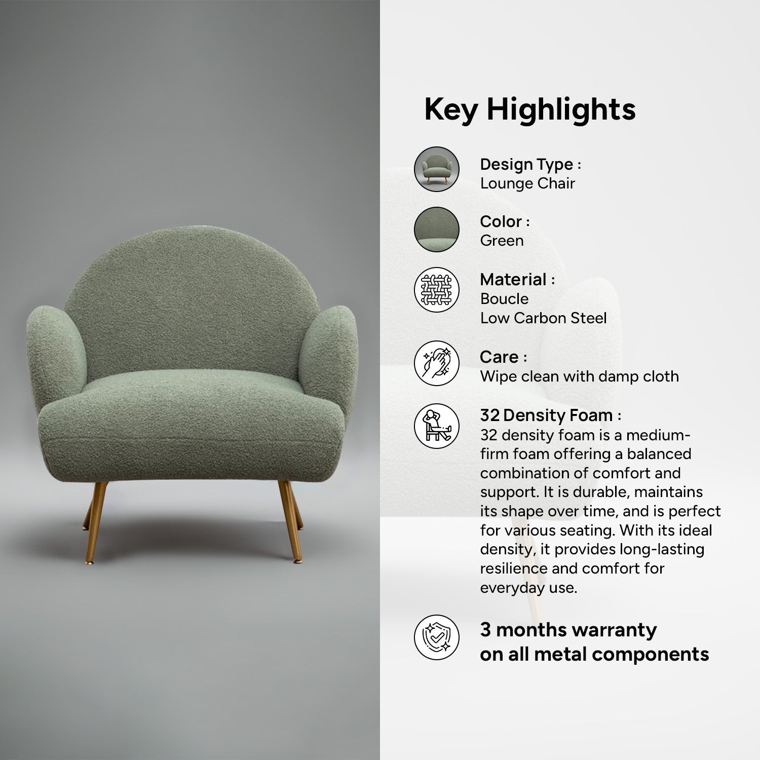 Mellow Loopback Lounge ArmChair in Green Color | Nestroots