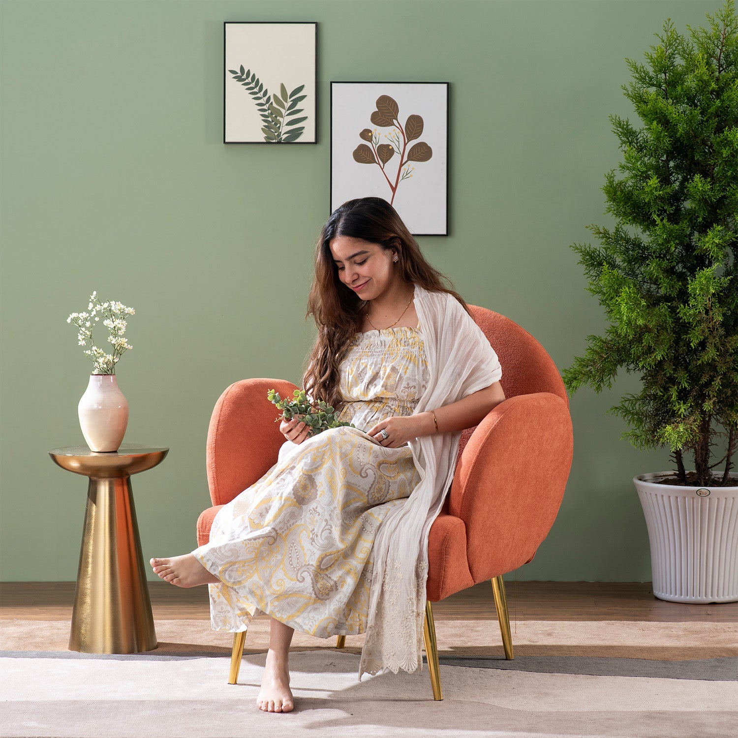 Sunshine Daydream Boucle Lounge Armchair in Orange Color | Nestroots