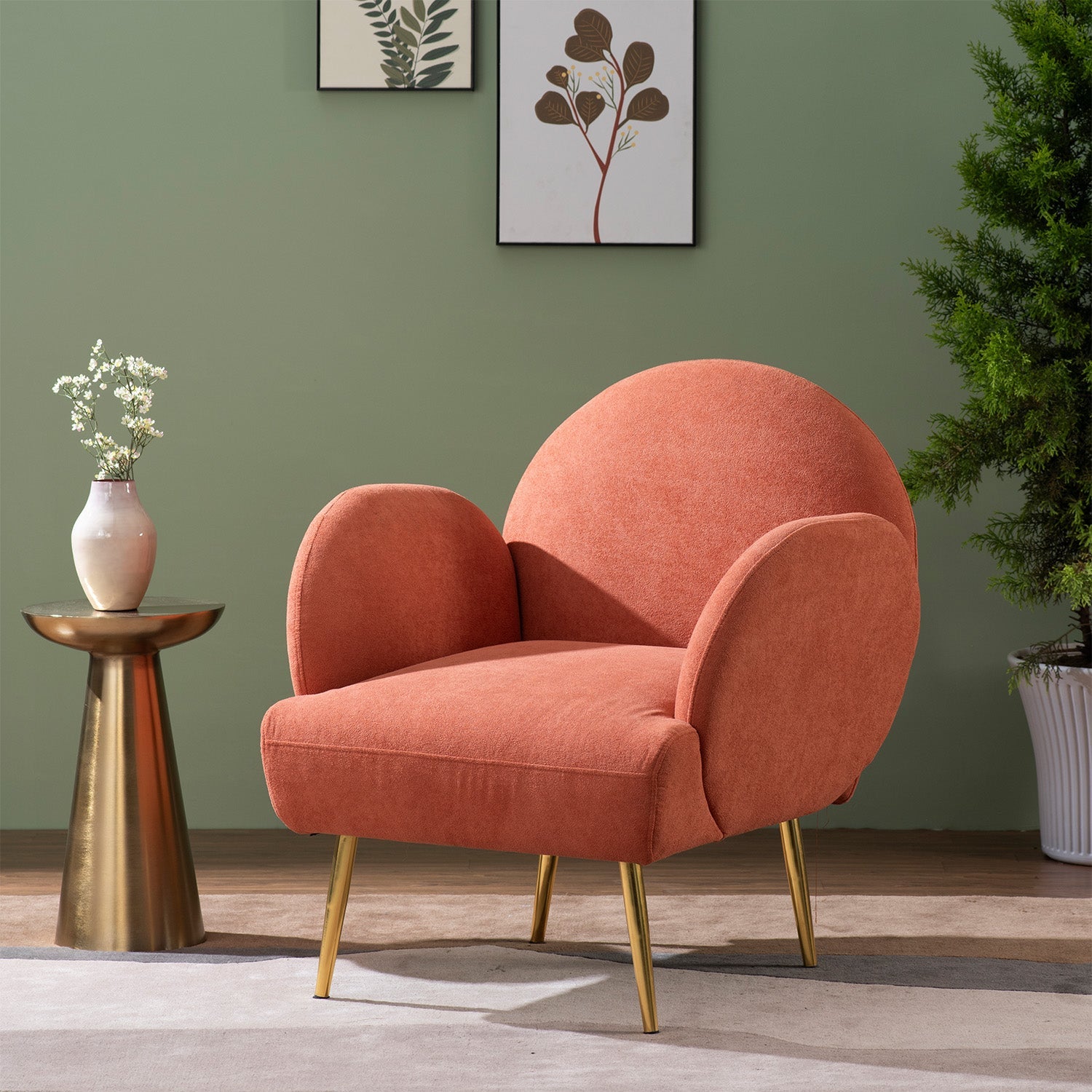 Sunshine Daydream Boucle Lounge Armchair in Orange Color | Nestroots