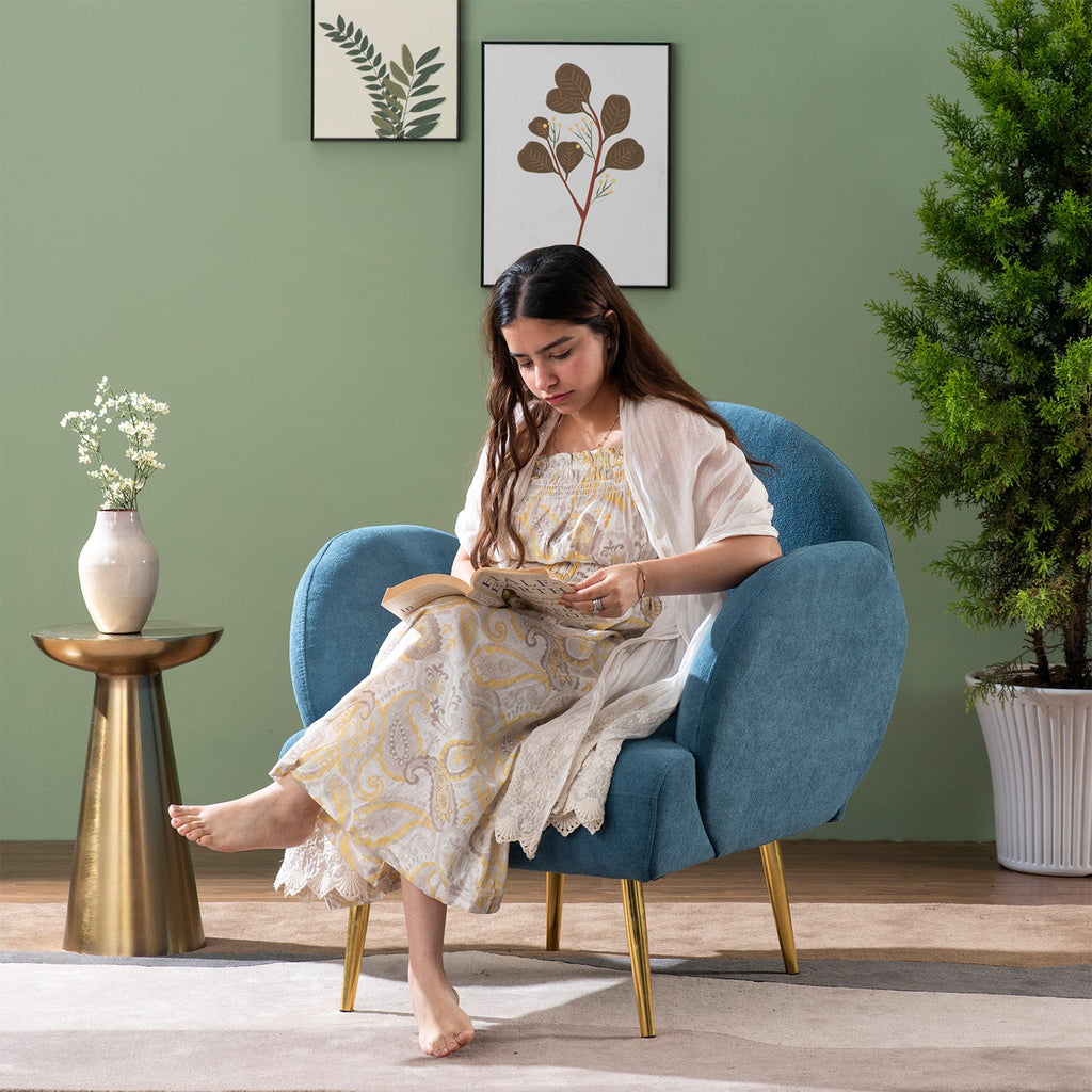 Breezy Blue Boucle Lounge Chair With Sleek Armrests | Nestroots