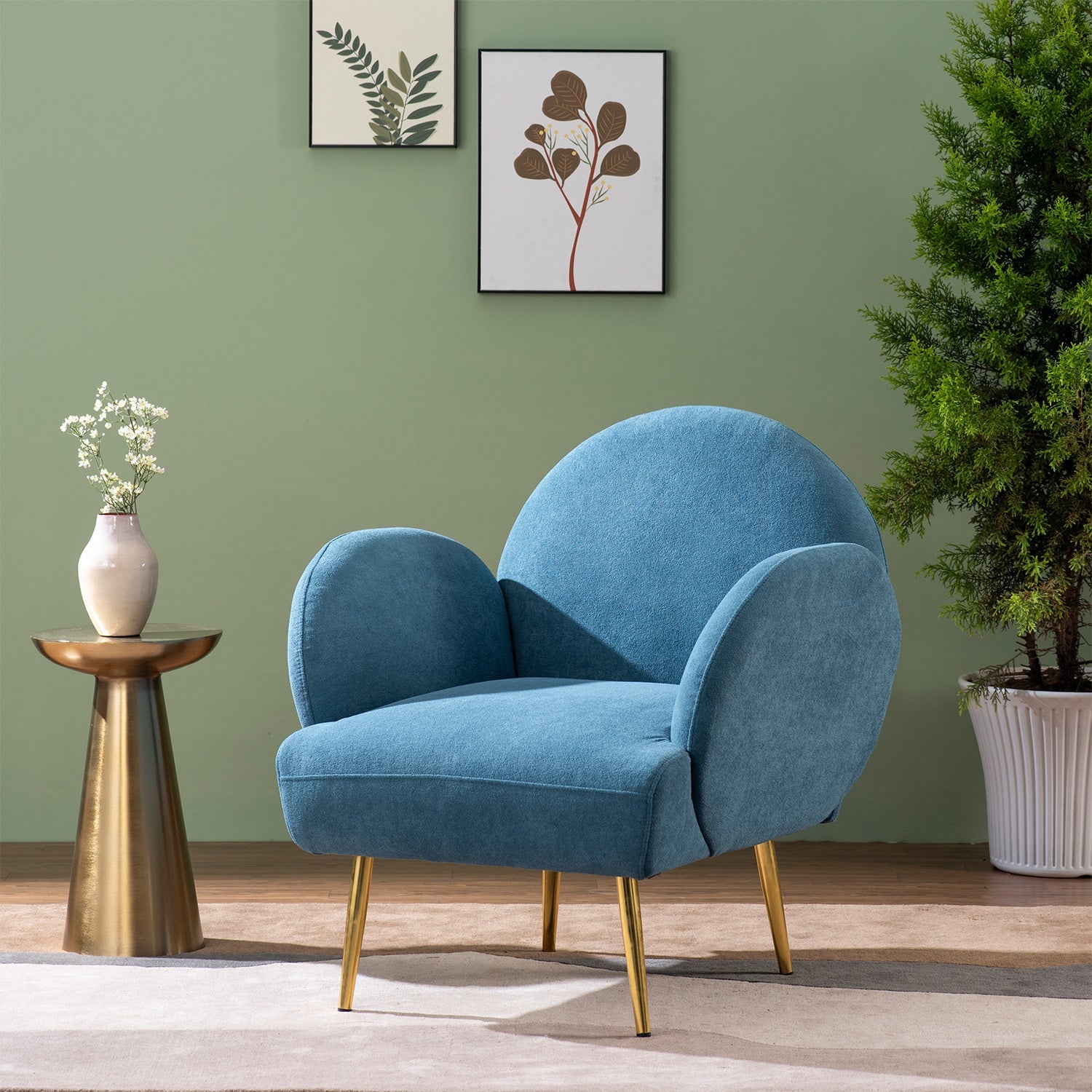 Breezy Blue Boucle Lounge Chair With Sleek Armrests | Nestroots