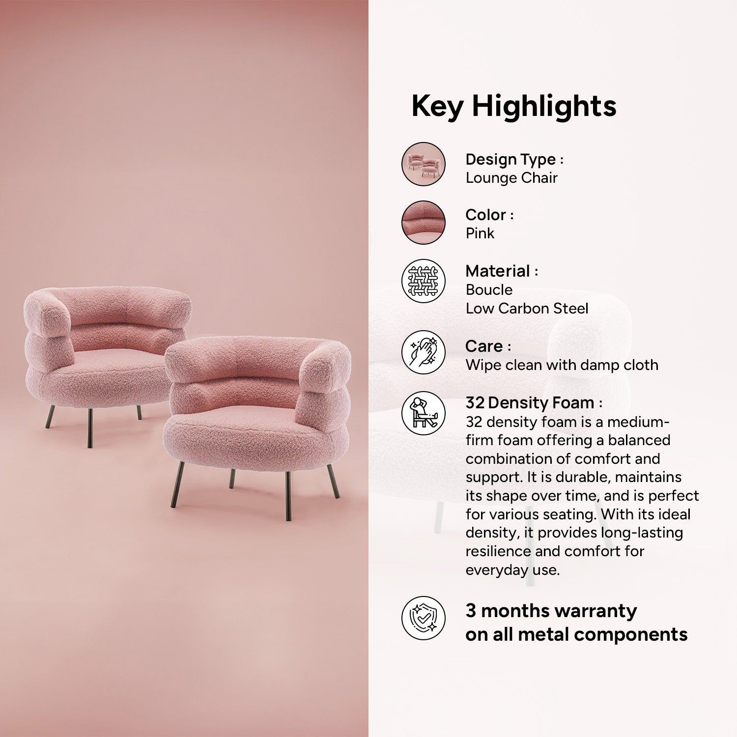 Exquisite Boucle Accent Chair Design Pink