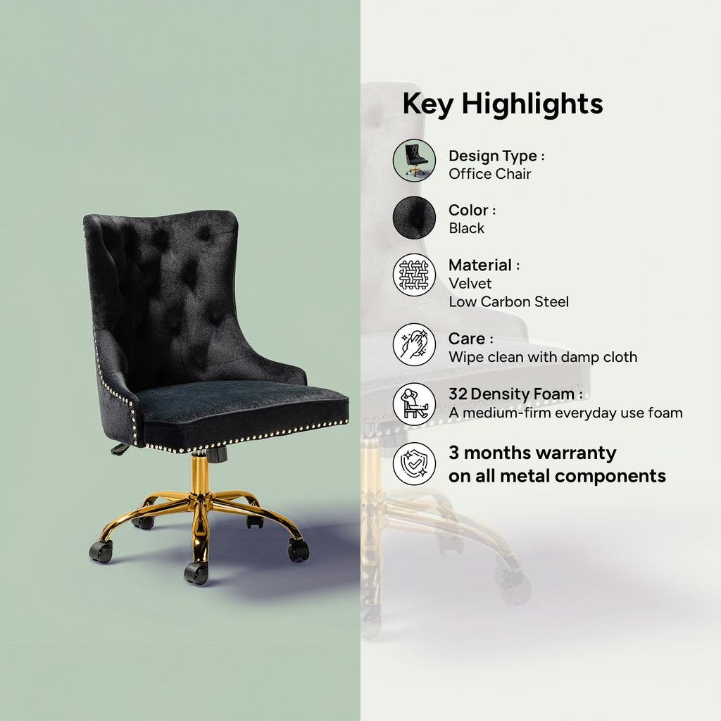 Velvet Tufted Boss Office Chair with Smooth Mobility– Black|Nestroots | Nestroots