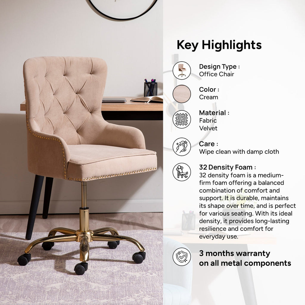 Velvet Tufted Boss Office Chair with Smooth Mobility– Beige|Nestroots | Nestroots