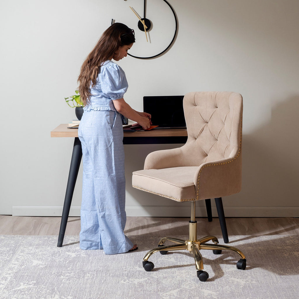 Velvet Tufted Boss Office Chair with Smooth Mobility– Beige|Nestroots | Nestroots