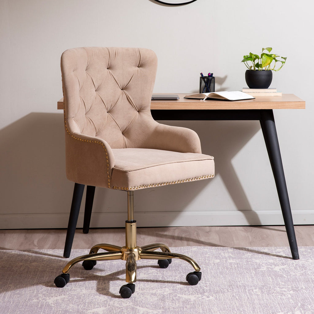 Velvet Tufted Boss Office Chair with Smooth Mobility– Beige|Nestroots | Nestroots