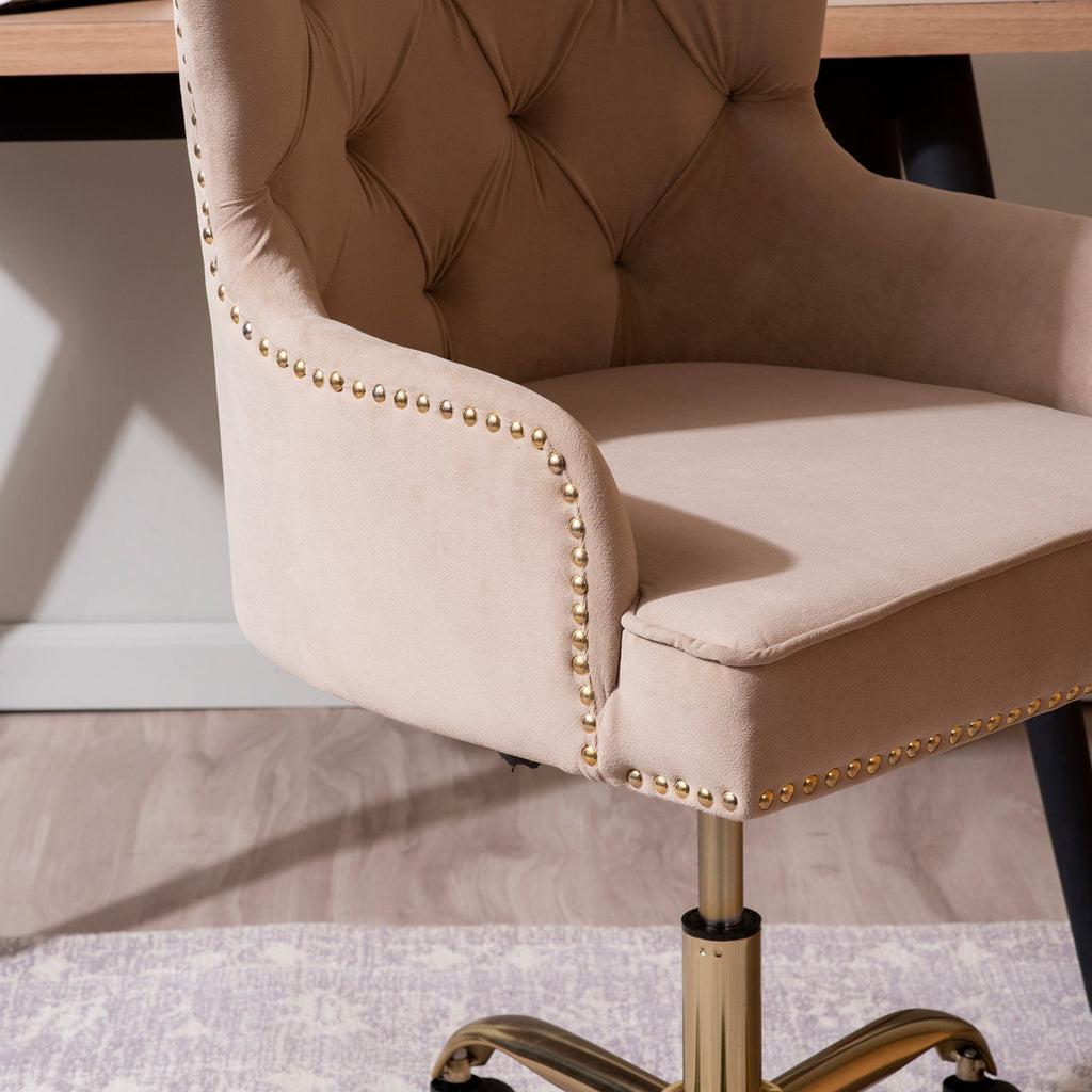 Velvet Tufted Boss Office Chair with Smooth Mobility– Beige|Nestroots | Nestroots