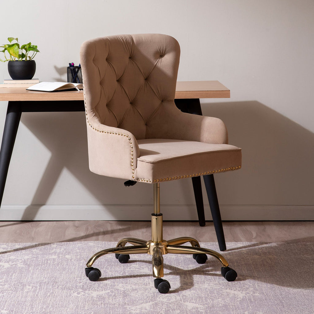 Velvet Tufted Boss Office Chair with Smooth Mobility– Beige|Nestroots | Nestroots