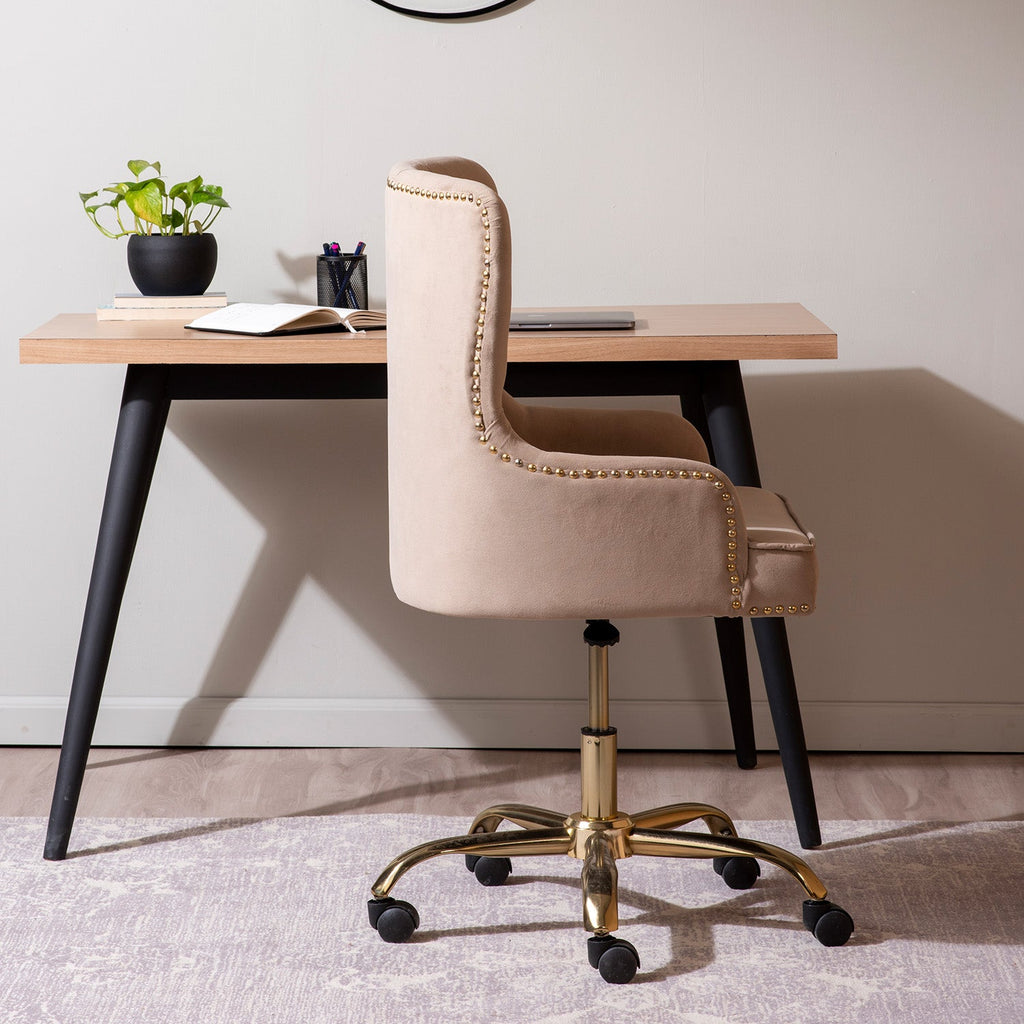 Velvet Tufted Boss Office Chair with Smooth Mobility– Beige|Nestroots | Nestroots