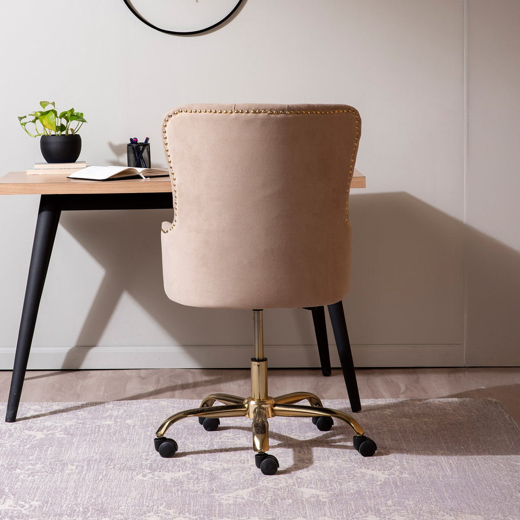 Velvet Tufted Boss Office Chair with Smooth Mobility– Beige|Nestroots | Nestroots