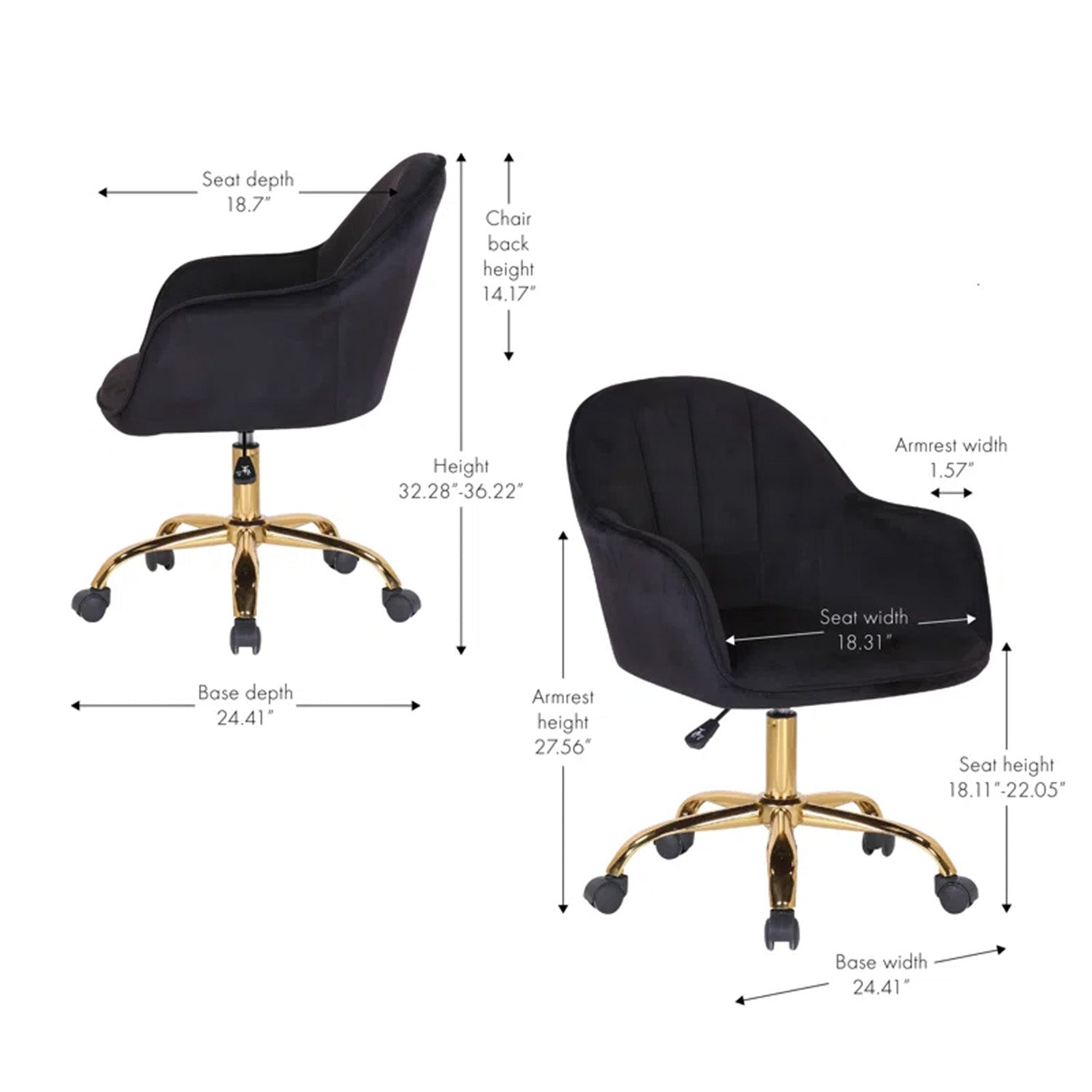 Velvet Tufted Office Chair With Smooth Wheels – Black|Nestroots | Nestroots