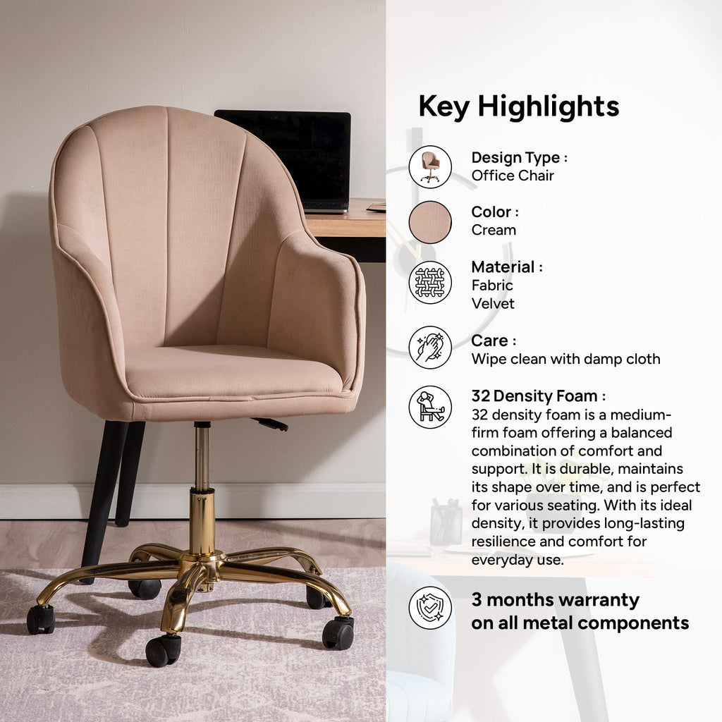 Velvet Tufted Office Chair With Smooth Wheels – Brown|Nestroots | Nestroots