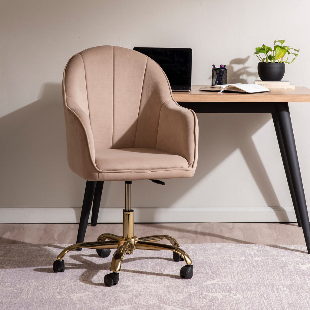 Velvet Tufted Office Chair With Smooth Wheels – Brown|Nestroots | Nestroots