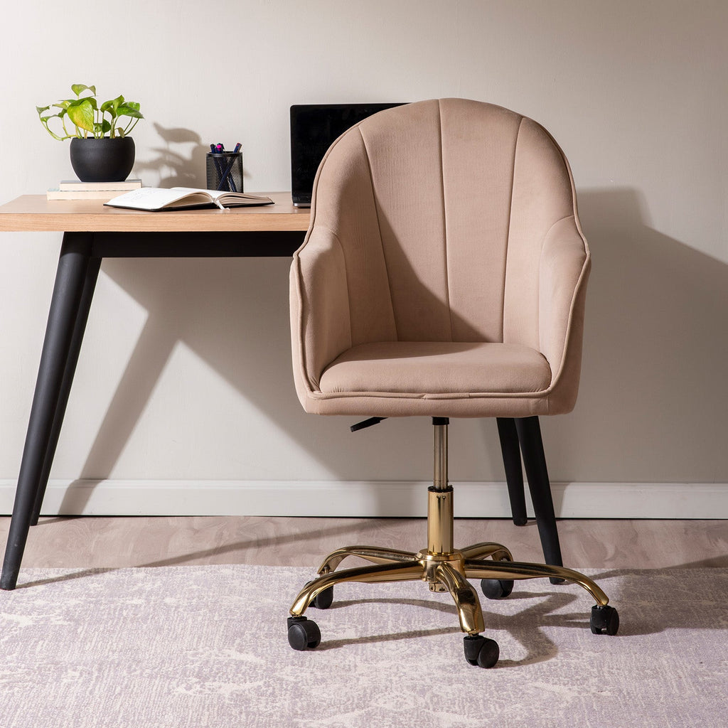 Velvet Tufted Office Chair With Smooth Wheels – Brown|Nestroots | Nestroots