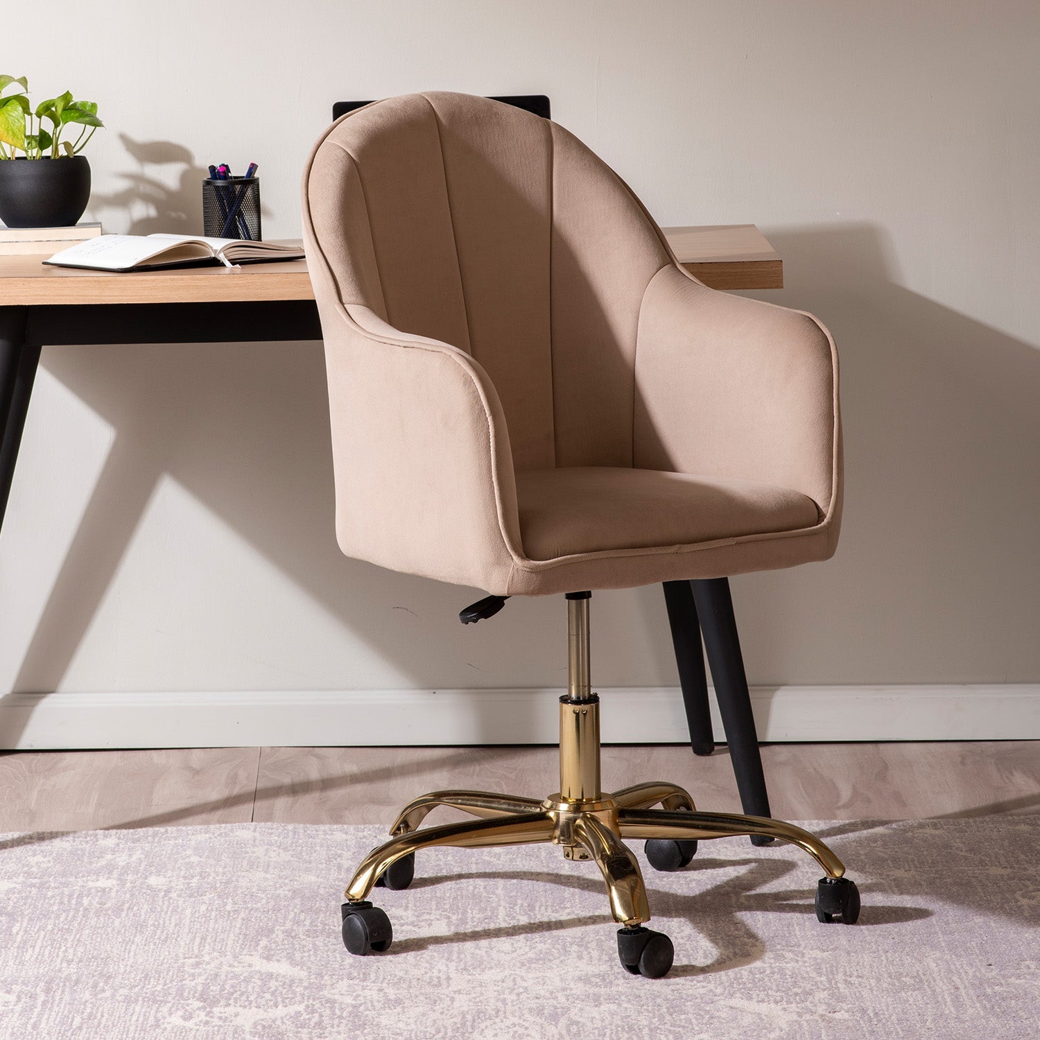 Velvet Tufted Office Chair With Smooth Wheels – Brown|Nestroots | Nestroots