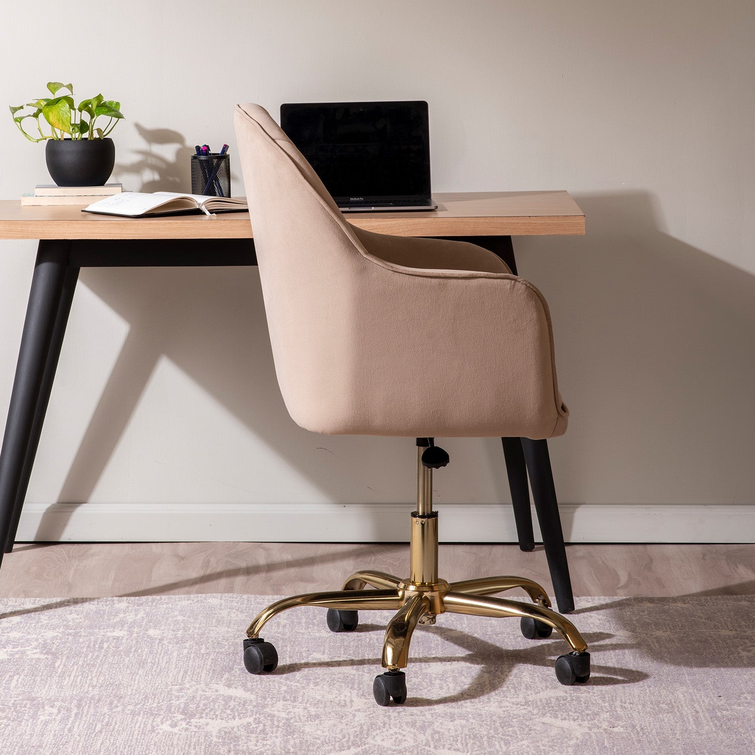Velvet Tufted Office Chair With Smooth Wheels – Brown|Nestroots | Nestroots