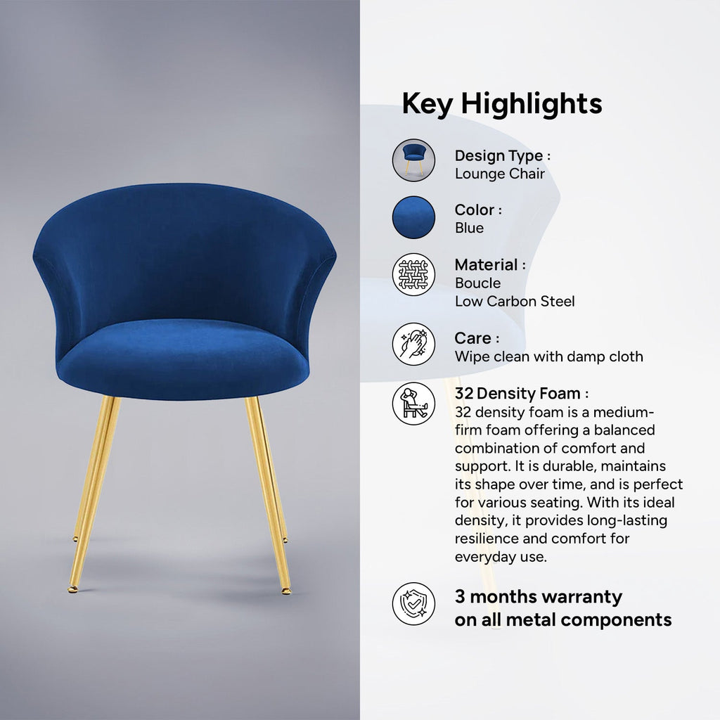 Curvy Back Velvet Chair Blue